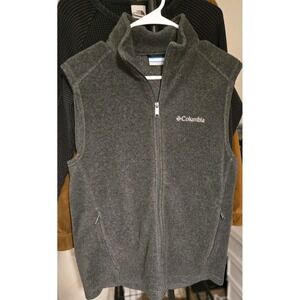 Columbia Fleece Vest Dark Gray Sz Small Sporty Outdoors Full Zip Hidden Pockets